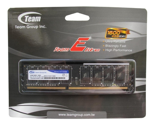 Imagen 1 de 2 de Memoria Ram Team Group Ddr3 4gb 1600mhz Dimm Nueva Sellada