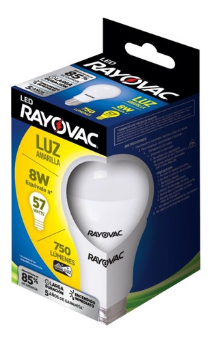 Lampara Led Calida Rayovac 8w / 57w 750 Lumens E27 Pack X6