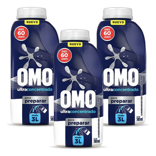 Omo Detergente Liquido Para Diluir 3 X 500 Cc