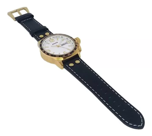 Relógio Masculino Dourado Pulseira De Couro Magnum Ma31542b