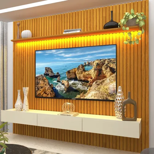 Estante Home Ripada ​Para Tv Até 85 Polegadas Com Led If Naturale/off White