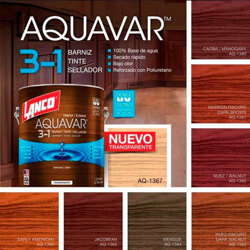 Sellador Madera 3 En 1 Base Agua | Aquavar | 1.0 Lt | Lanco