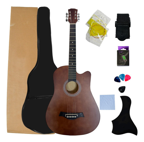 Guitarra Acustica Curva Kit Paquete Con Accesorios Completo Color Café Orientación De La Mano Diestro