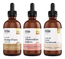 Comprar Kit Aceite De Ricino Aceite De Almendras Dulces y Aceite De Coco Fraccionado Humectante Uso Cosmético Capilar Hebbe 100ml C\u002Fd