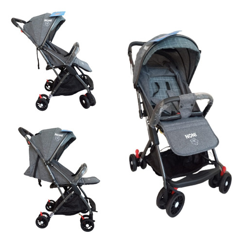 Carriola De Viaje Tipo Maleta Mango Abatible. Noni Is-555 R. Color Gris Chasis Plateado