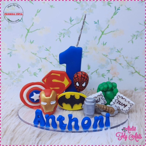 Imagem 2 de 4 de Vela Topo De Bolo Herois Em Biscuit Vela Decorada