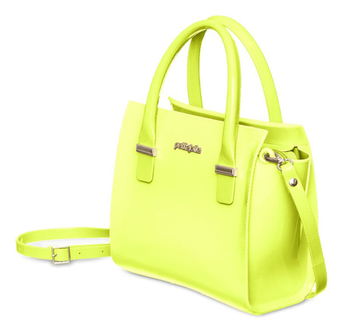 Imagem 2 de 2 de Bolsa tote Petite Jolie Love PJ5214 design liso de j-lástic amarela-néon com alça de ombro amarela-néon alças de cor amarelo-néon e ferragens metal