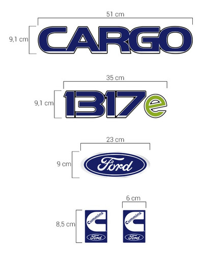 Kit Completo Emblemas Adesivo Ford Cargo + 1317e + Cummins