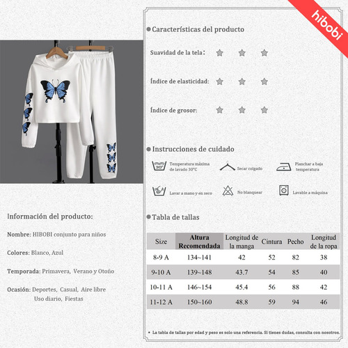 Conjunto De Sudadera Niño Capucha Y Estampado De Mariposa Blanco 10-11 Años