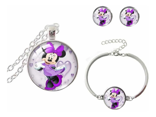 Conjunto Collar Aros Y Pulsera Minnie Mouse