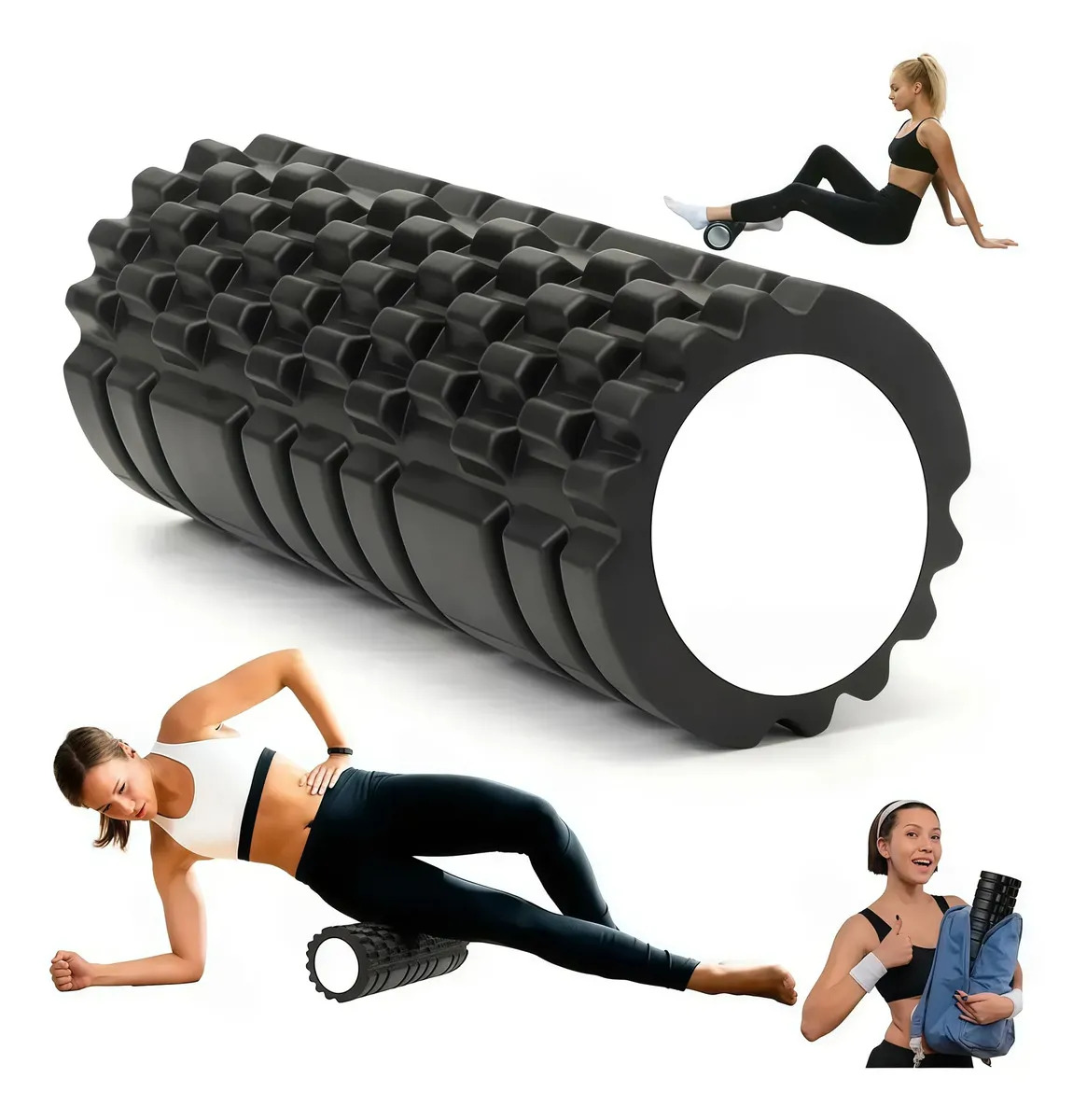Zynlora Rodillo De Espuma Para Yoga Y Pilates 30x10cm De Goma Espuma Eva Texturizado Para Masaje Mus,Negrocular Y Fitness