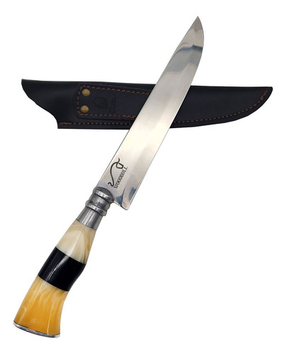 Faca Para Churrasco Personalizada Inox Osso Chifre 8 Bainha Cor Branca Preta e Cromada