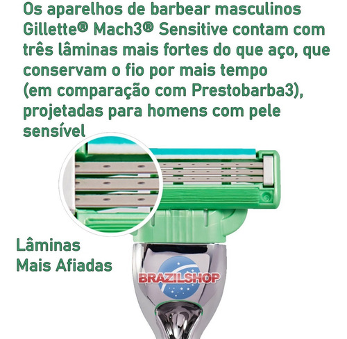 Imagem 4 de 7 de Aparelho Gillette Mach3 Sensitive E 9 Catuchos Kit Econômico