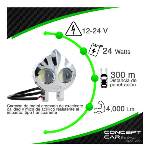 Par Faro Auxiliar Lupa Led Moto Cromado Flama Bicolor 12-24f