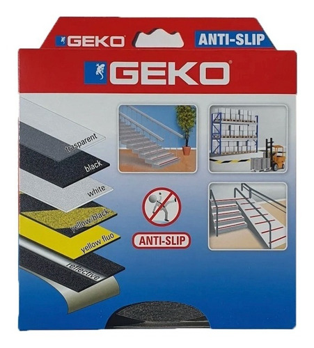 Cinta Antideslizante Geko 25 Mm X 18 M Para Exteriores Color Negro