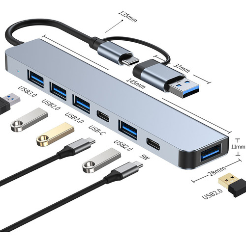 Adaptador Usb C Hub 7 En 1, Divisor Usb 3.0 2.0 Pd Para Macb