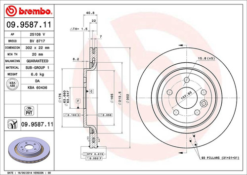 Disco Brembo Volvo S80 Ii 124 T6 Awd 2008 A 2009 Tra Pza