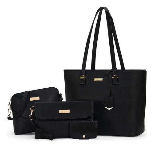 Set 4 Bolsa De Mujer Impermeable Tote Bag Moda 13.3 Laptop Color Negro