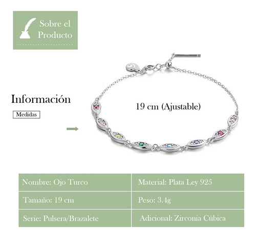 Pulsera Brazalete Amuleto Ojo Turco Colores 100% Plata S925