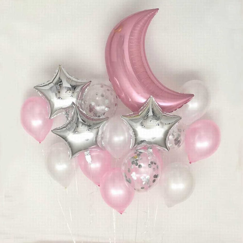 Set Deco Globos Luna Rosa 72 Cm Estrellas Y Confetti Bouquet