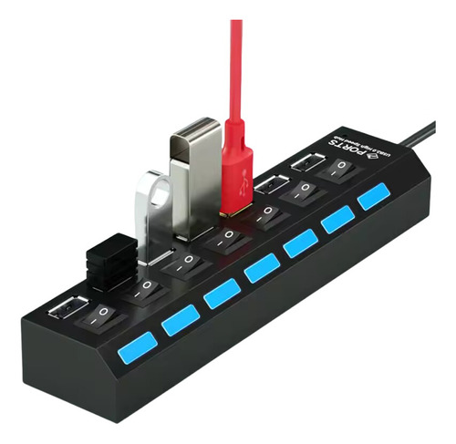 Hub Zapatilla Usb 2.0 De 7 Puertos Encendido Apagado 5 Gbps