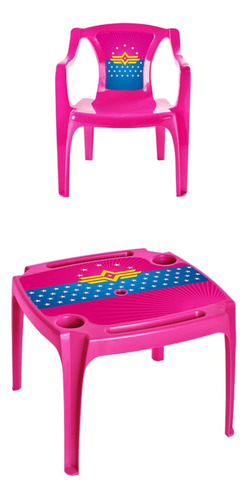 Juego Set Infantil Niños Mesa + 1 Silla Plástico Rosado 