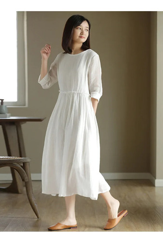Vestido Largo De Lino Y Algodón Para Mujer, Estilo Vintage A