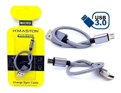 Imagem 2 de 6 de Cabo V8 Micro Usb Power Bank Curto Blindado Turbo 3a - 20 Cm