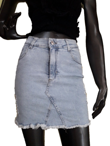 Pollera Jeans Denim Kleff Roturas - Tendencia Verano 