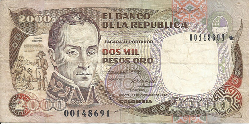 Colombia Reposición 2000 Pesos 17 Diciembre 1990