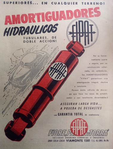 Muy Antigua Publicidad Clipping Amortiguador Fipat Año 1954