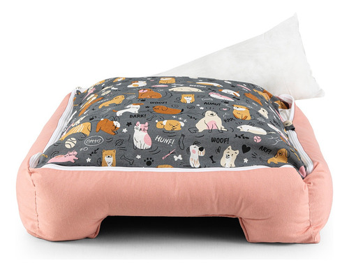 Caminha De Cachorro Impermeável Cama Pet Com Zíper 63x63 Cor Rosa Desenho Estampado