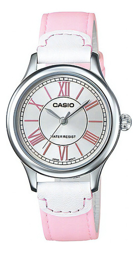 Reloj Mujer Casio Ltpe113l-4a1 Malla Cuero Números Romanos Color de la malla Rosa Color del bisel Plateado Color del fondo Plateado