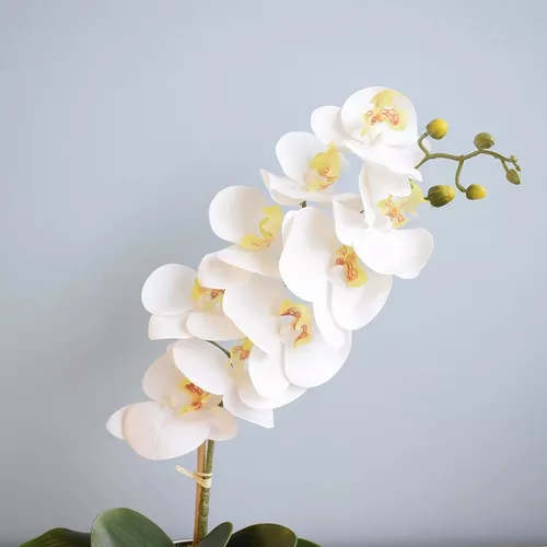 Arranjo De Orquídea Artificial Branca No Vaso Dourado Médio