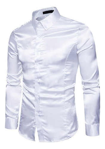 Camisa Hombre Slim Fit Manga Seda Efecto Satén C[u]