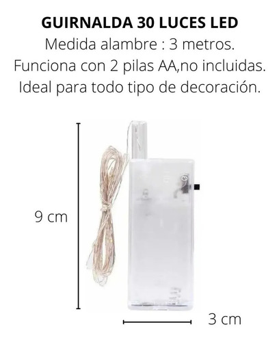 Imagen 3 de 10 de Guirnalda 30 Luces Led Alambre A Pilas Multicolor 3m Navidad