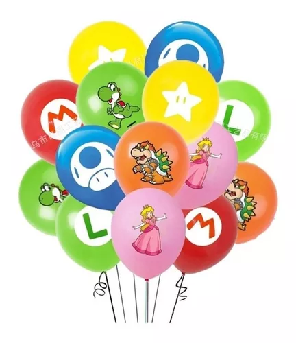Pack 14 Globos Látex Personajes Mario Bros Para Aire O Helio