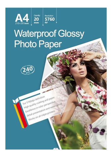 Papel Fotográfico Brillante 20 Hojas Inkjet A4 240gr 