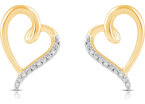 Aretes De Diamantes Con Forma De Corazón Jewelili En Oro Ama