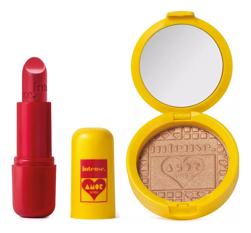 Kit Amor Sings Paçoca: Batom + Blush Iluminador Boticário Tom Da Maquiagem Vermelho