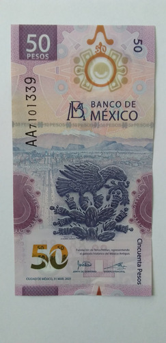 Billete De Ajolote Cincuenta Pesos Mexicanos Serie Aa