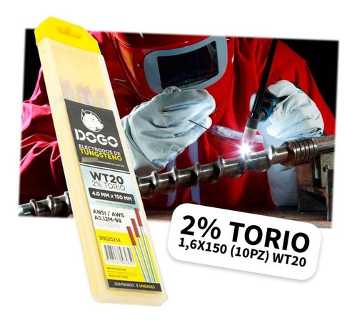 Electrodo De Tungsteno 2%torio 1,6x150 10pz Wt20 Pta. Roja