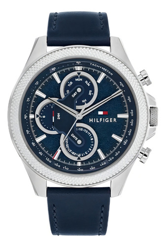 Reloj Tommy Hilfiger Hombre Clark 1792165 Malla Plateado Bisel Plateado Fondo Azul