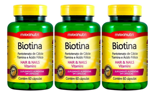 Kit C3 Suplemento Biotina Vitalidade Pele Cabelos Maxinutri Morango