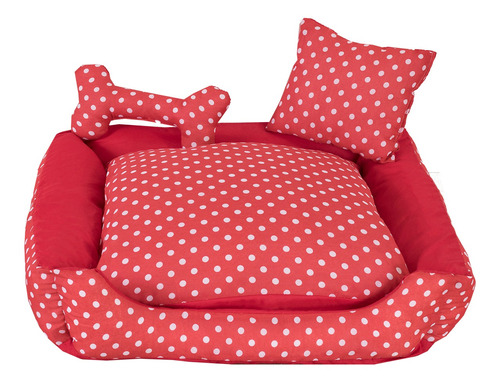 Cama Pet Poa Branco E Vermelho Tam: G