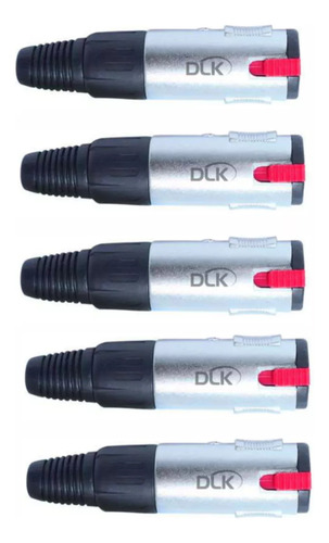 Kit 5 Plug Conector Jack P10 Estereo Femea C/ Trava Dlk Cor Prata