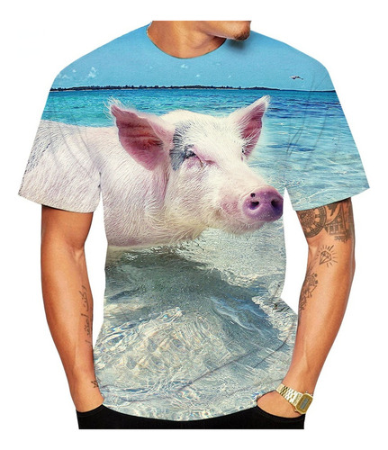 Lou 2022 Popular Novedad Animal Cerdo 3d Divertida Camiseta