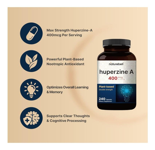 Huperzina A 400mcg Naturebell 180 Caps Mejor Memoria Y Focus Sabor Neutro