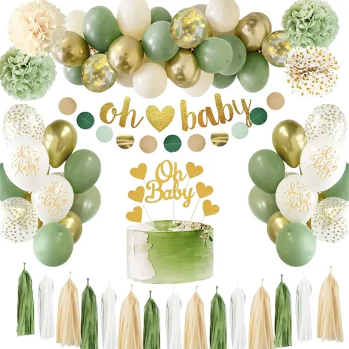 Set De Decoración De Fiesta Para Baby Shower, Color Verde, G
