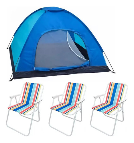 Carpa Camping Iglú  Para 3 A 4 Personas + 3 Sillas Plegables